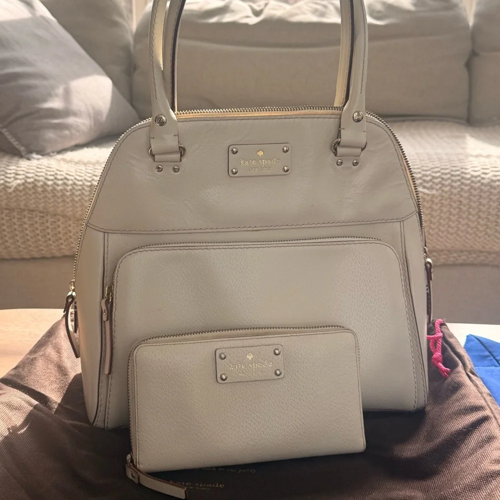 Kate Spade Cream Leather Satchel with Matching Wallet